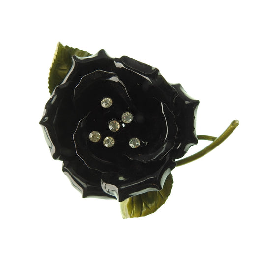 Black antique rose pin brooch. Rare and large vintage enamel flower broach. Timeless Birthday gift for wife, sister, mother or friend