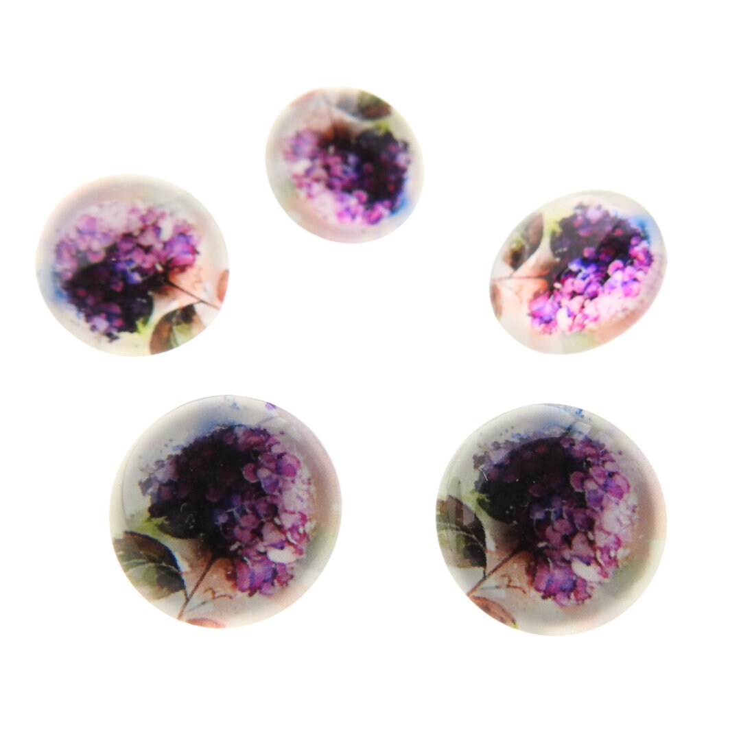 Fancy Hydrangea Flower Buttons for needlework enthusiasts and nature-inspired sewing and cute jewelry projects. 12 mm, set of 5.