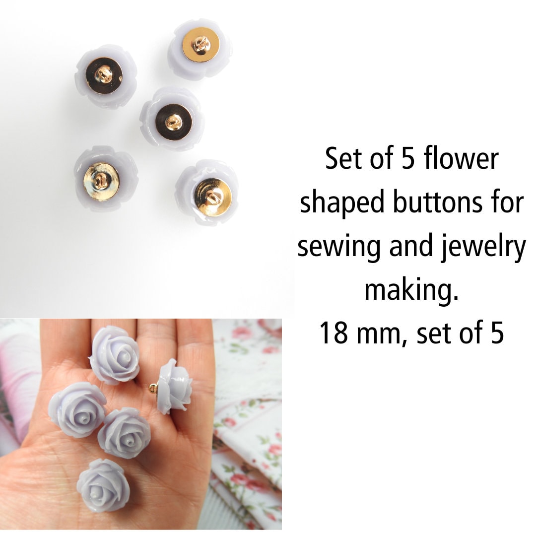Purple flower-shaped buttons for sewing and jewelry. Embellishments hair accessories, drapery tiebacks, wedding decor, shoes, handbag, shirt