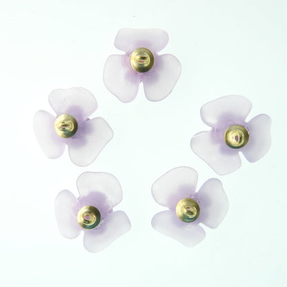 Fancy flower-shaped buttons, pink and purple colored, and with a shank. Set of 5, 20 mm. Good to sew on suits, shirts, dresses, collars...