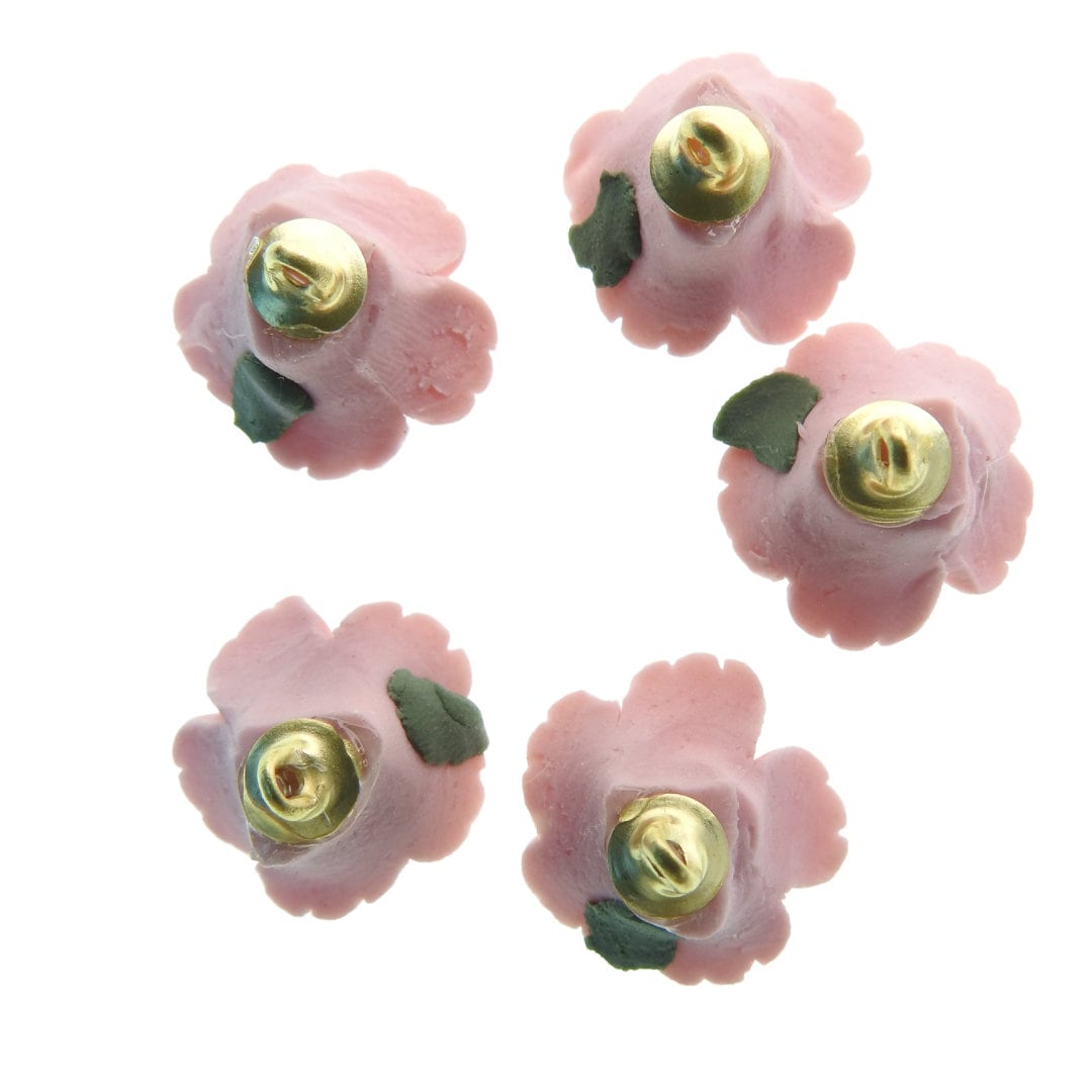 Pink ceramic buttons, daisy flower shape, and 3 dimensional. For stitching, knitting or sewing on clothes and jewelry. Set of 5, 17 mm