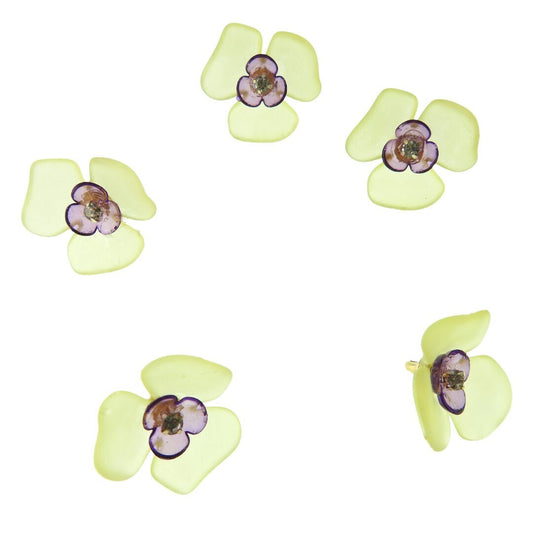 Flower-shaped buttons for clothes. Purple and yellow, with a shank. To sew on cardigans, dresses, and embellished lace. Sewing gifts ideas