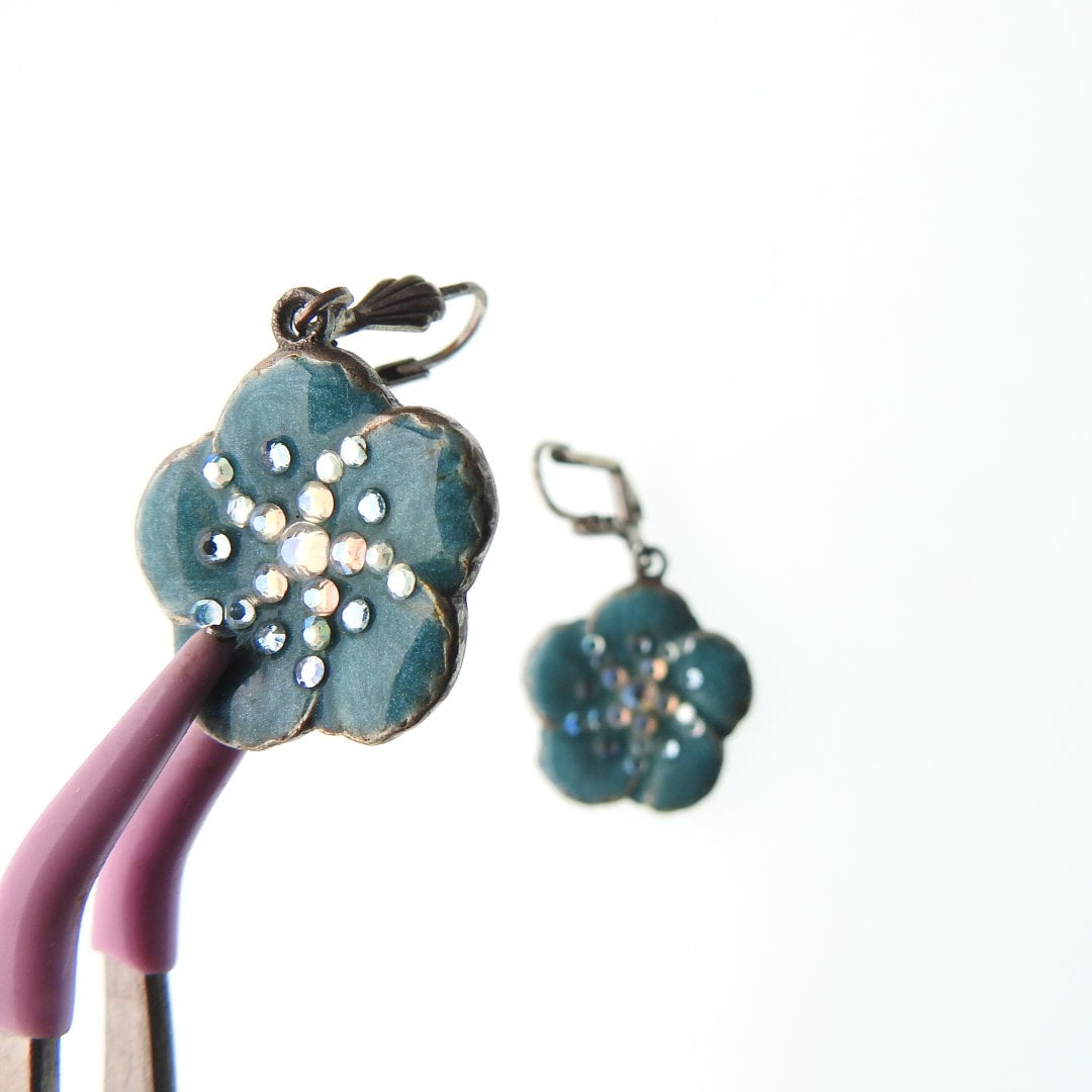 Enchanting 40mm Drop Blue Flower Earrings - A Vintage Boho Statement - Vintage floral dangle earrings - Gift for her